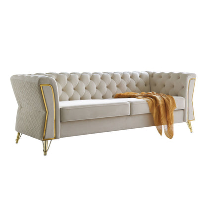 Modern Tufted Velvet Sofa For Living Room - Beige
