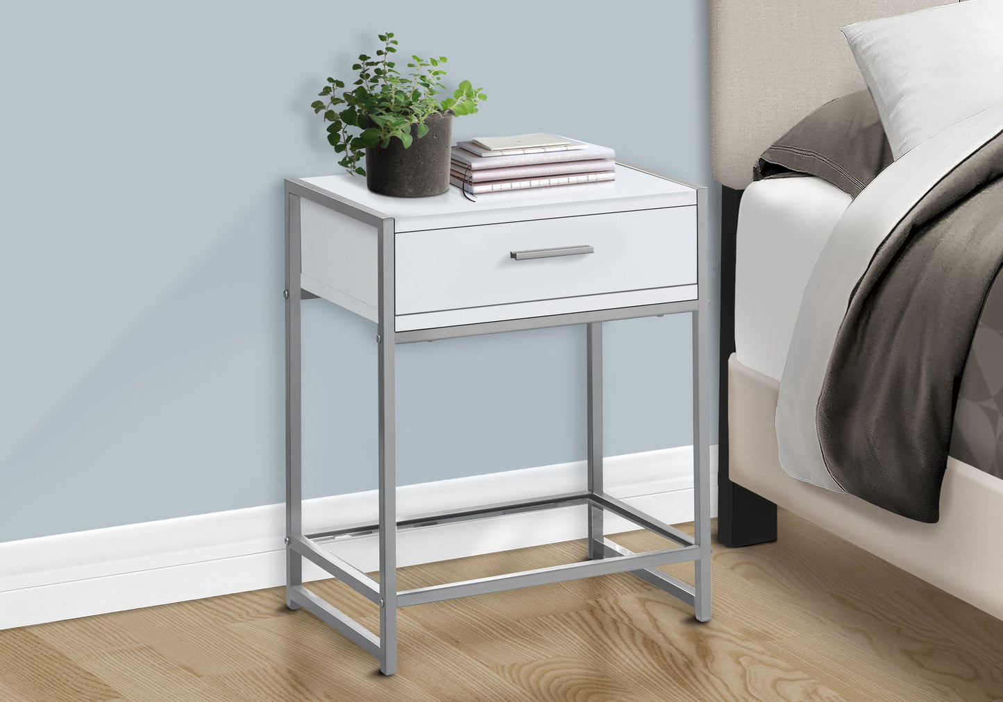 Accent Side Table, Storage Drawer, Contemporary & Modern - White