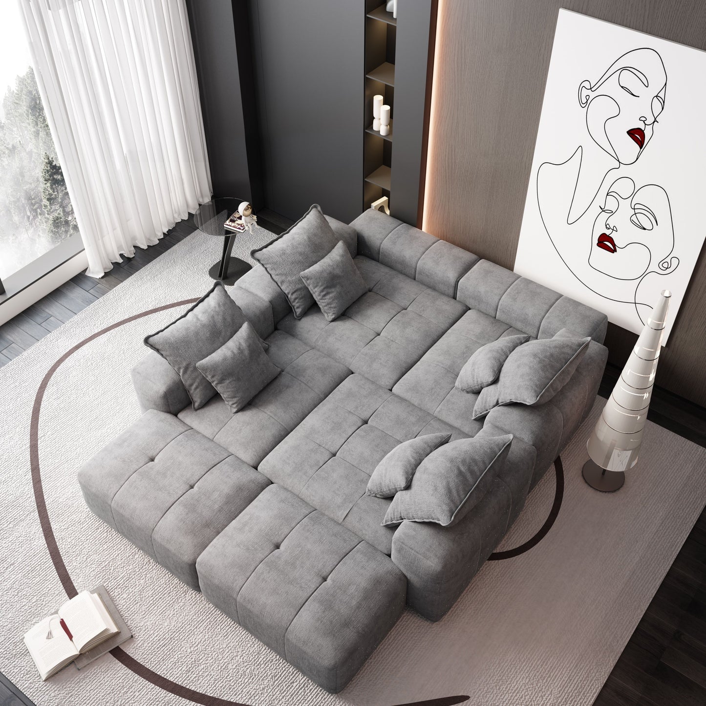 Modern Oversized Modular Sectional Sofa, Sparkling Chenille Fabric Soft Cushion Sofa With 8 Pillows, 8 Pieces Diy Combination Tufted Sofa, No Assembly Required - Gray