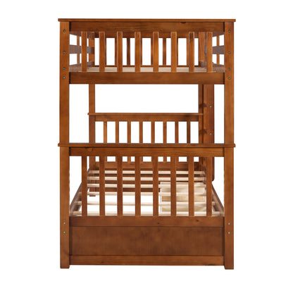 Twin Over Twin Bunk Bed With Ladders And 2 Storage Drawers - Walnut