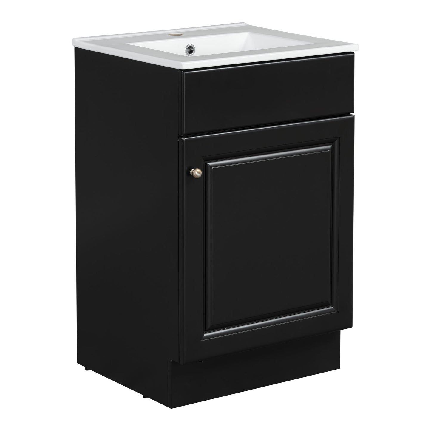 20" Bathroom Vanity With Sink, Freestanding Cabinet With Door Shelf And Adjustable Shelf, And Ceramic Construction - Black