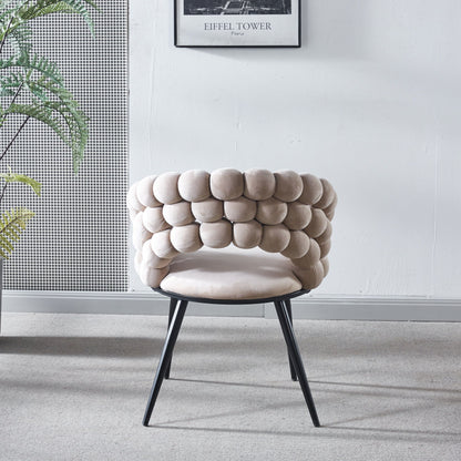 Modern Chair With Golden Color Iron Tube Legs, Soft Cushions And Comfortable Backrest, Suitable For Dining Room, Living Room, Cafe, Hairball Back (Set of 2) - Beige / Black
