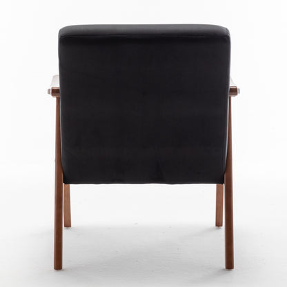 Mid Century Modern Wingback Accent Chair With Solid Wood Frame And Extra Thick Backrest - Lounge Chair For Living Room, Bedroom - Black