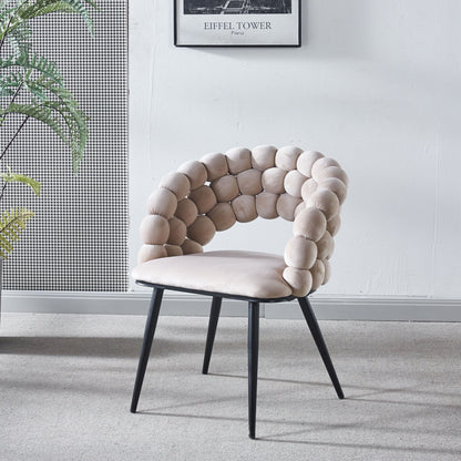 Modern Chair With Golden Color Iron Tube Legs, Soft Cushions And Comfortable Backrest, Suitable For Dining Room, Living Room, Cafe, Hairball Back (Set of 2) - Beige / Black