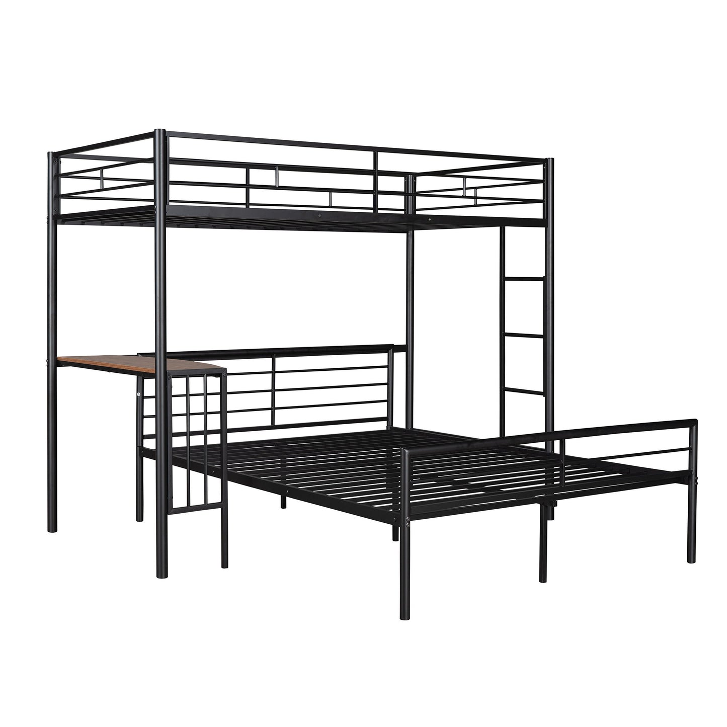 Twin Over Full Metal Bunk Bed With Desk, Ladder And Quality Slats For Bedroom - Metallic Black