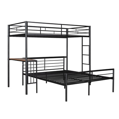 Twin Over Full Metal Bunk Bed With Desk, Ladder And Quality Slats For Bedroom - Metallic Black
