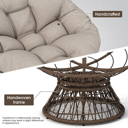 Ergonomic Wicker Chair With Cloud Thick Density Cushion, 3 Proof Cover High Capacity Iron Frame Fluid 360ÔøΩÔøΩÔøΩÔøΩÔøΩÔøΩÔøΩÔøΩÔøΩÔøΩÔøΩÔøΩÔøΩÔøΩÔøΩ Swivel - Beige / Brown