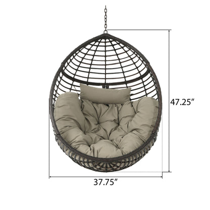 Hanging Basket Chair With Metal Frame And Seat Cushion - Khaki