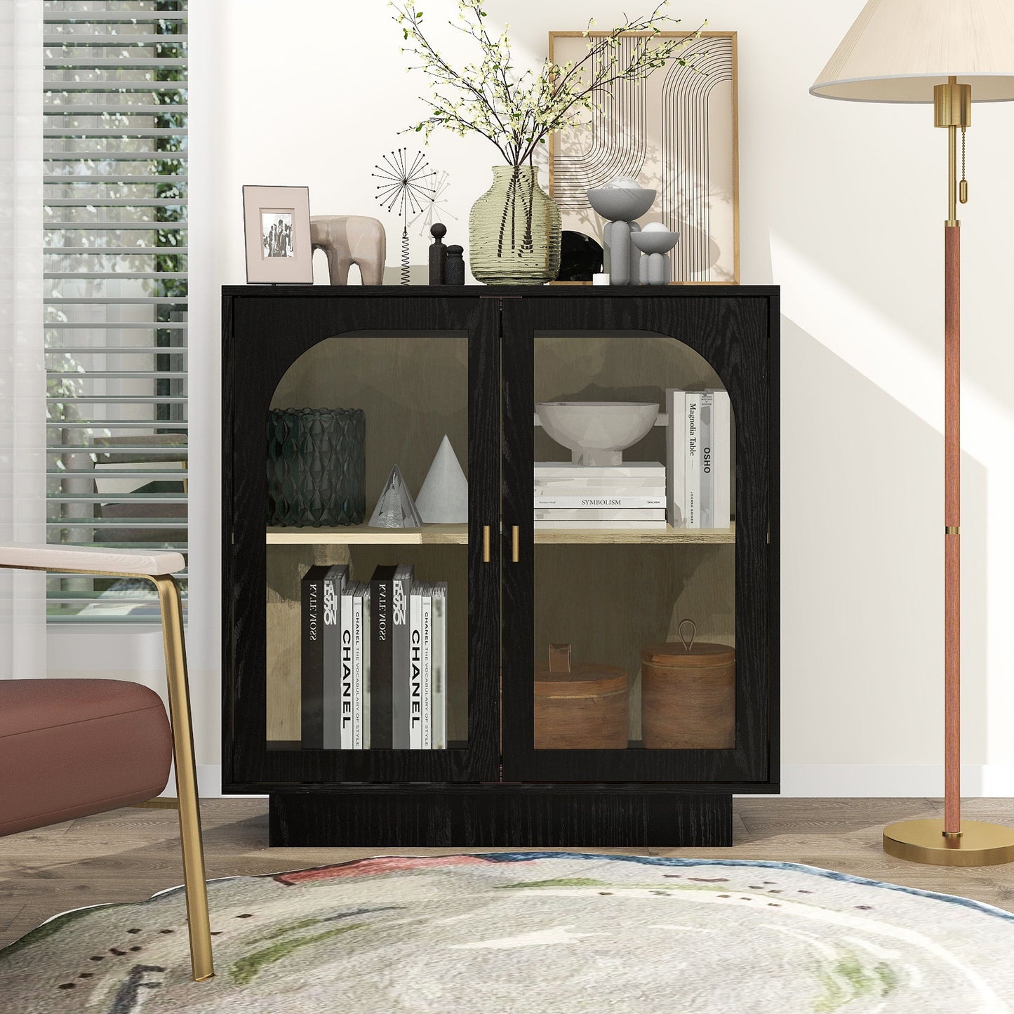Storage Cabinet With Door For Living Room, Dining Room, Study - Black