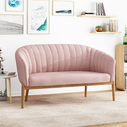 Mid Century Modern Loveseat With Channel Stitched Backrest - Blush