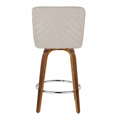 Henry - Contemporary Fixed Height Counter Stool With Swivel With Round Footrest (Set of 2) - Walnut / Beige