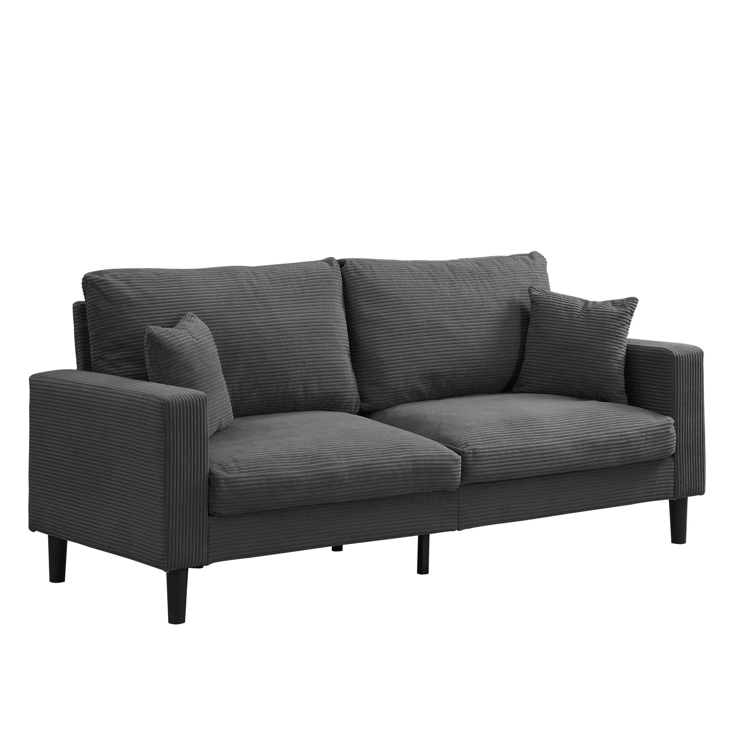 Modern Upholstered 2 Piece Sofa Set, Comfy Corduroy Living Room Furniture - Dark Gray