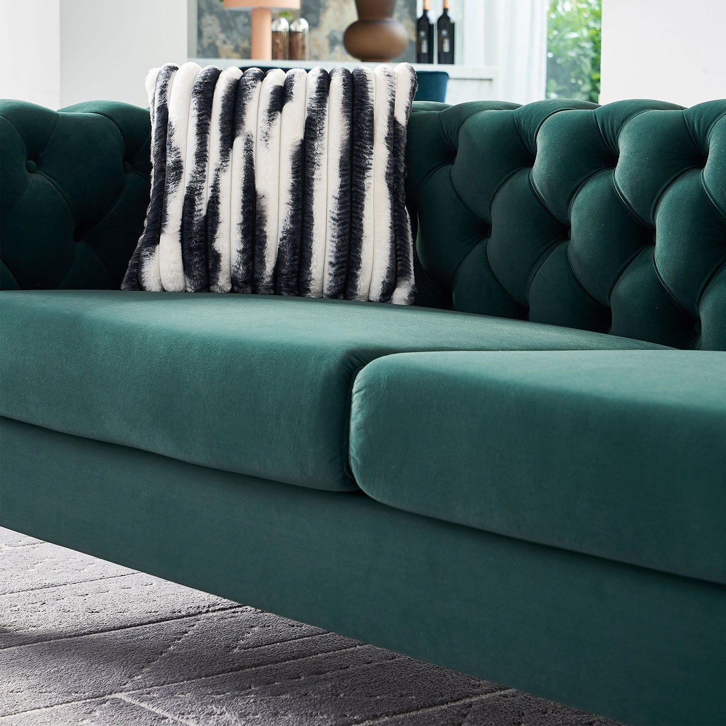 Chesterfield - Modern Tufted Velvet Living Room Sofa, 84.25''W Couch - Green