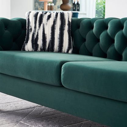 Chesterfield - Modern Tufted Velvet Living Room Sofa, 84.25''W Couch - Green