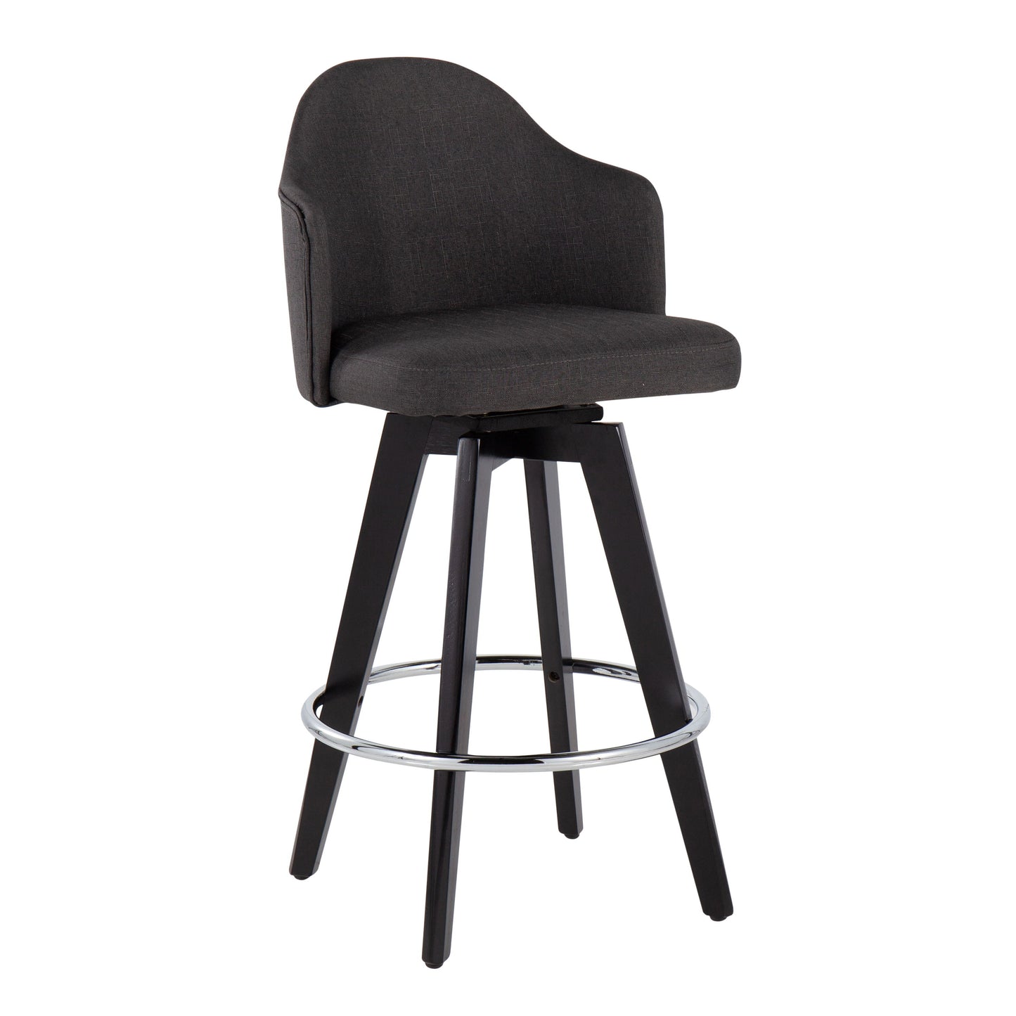 Ahoy - Contemporary Fixed Height Counter Stool Round Chrome Footrest (Set of 2) - Charcoal / Black