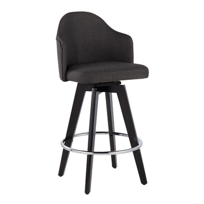 Ahoy - Contemporary Fixed Height Counter Stool Round Chrome Footrest (Set of 2) - Charcoal / Black