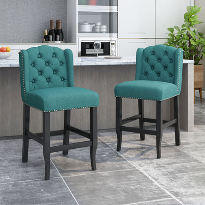 Solara - Fabric Tufted Counter Stool With Nailhead Accents (Set of 2) - Teal
