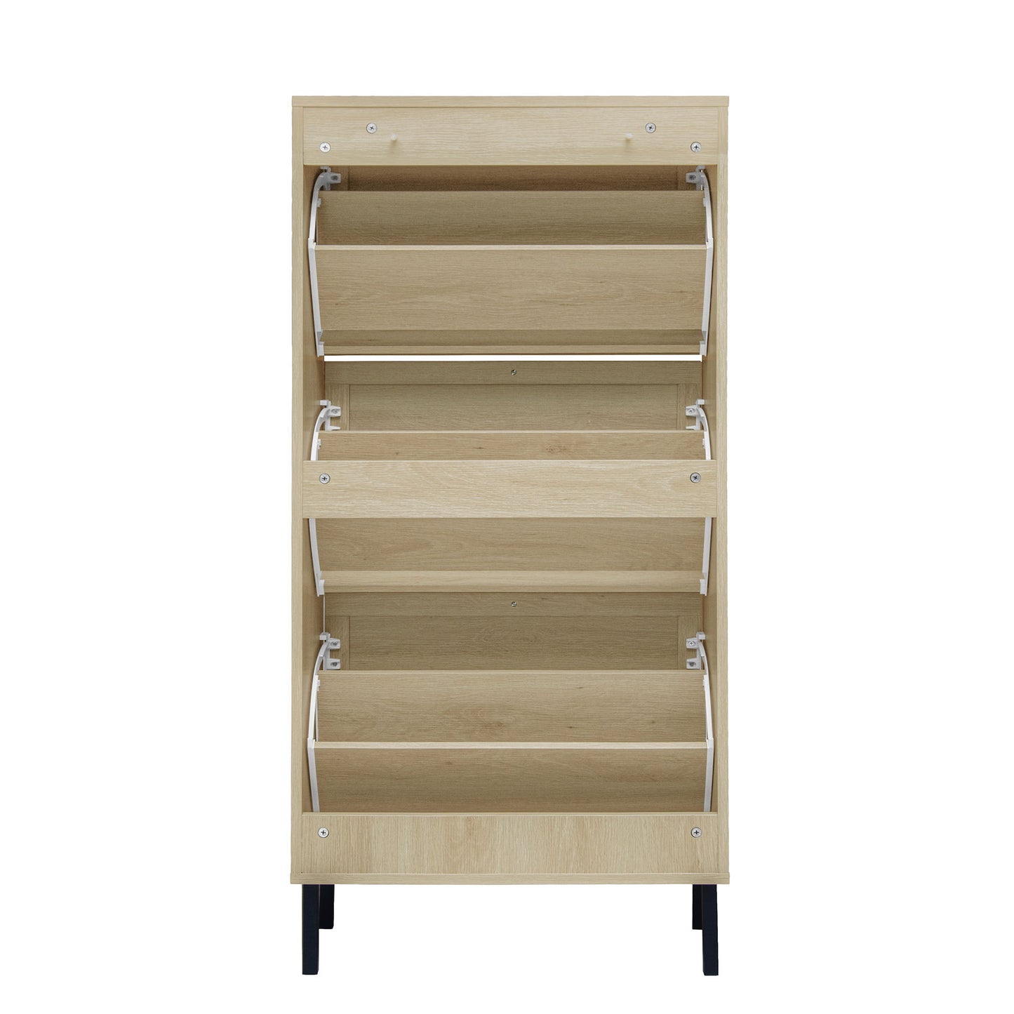 Modern Freestanding Rattan 3 Door Shoe Rack Storage Cabinet For Entryway - Natural Particle Board