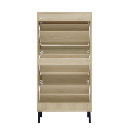 Modern Freestanding Rattan 3 Door Shoe Rack Storage Cabinet For Entryway - Natural Particle Board
