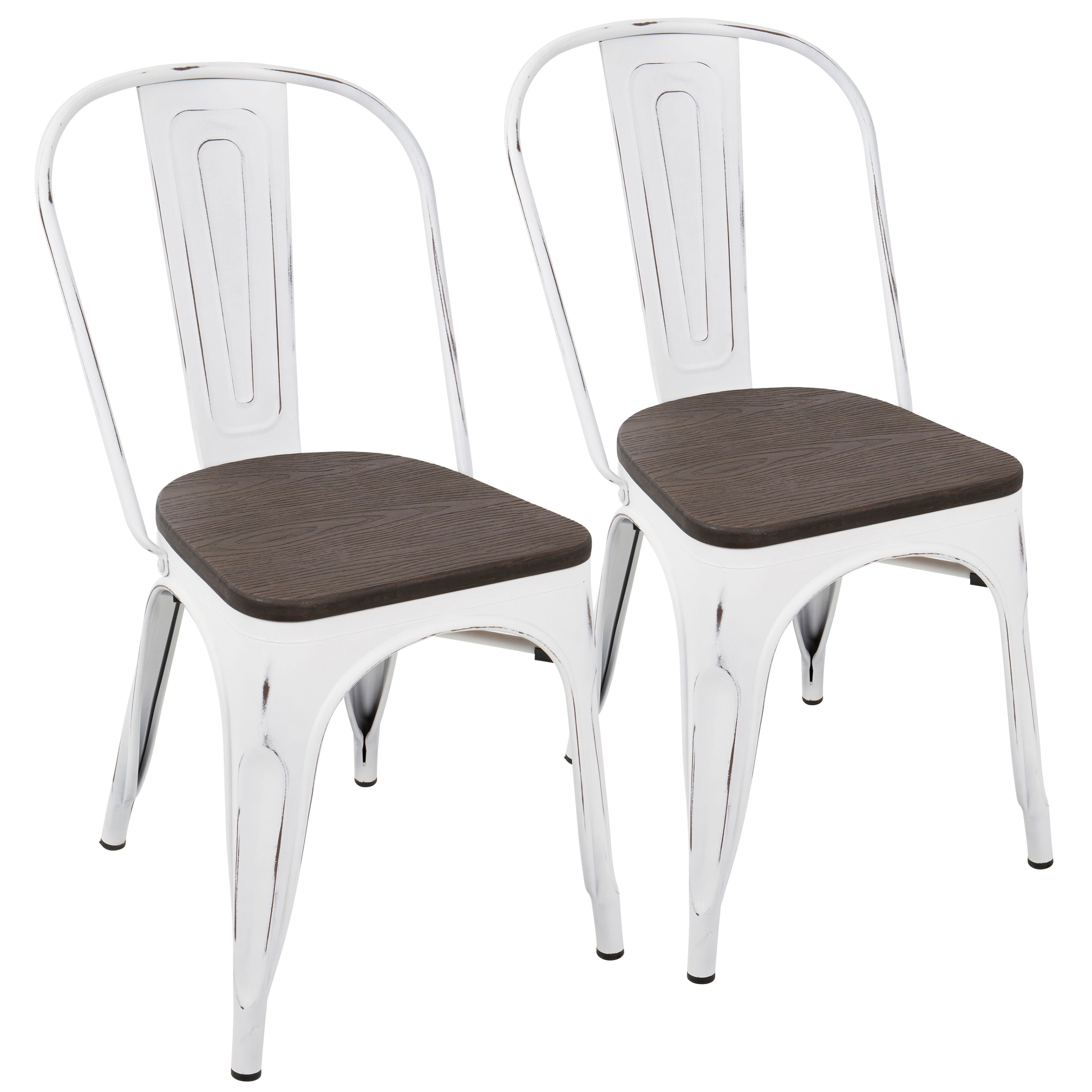Oregon - Industrial / Farmhouse Stackable Dining Chair (Set of 2) - Vintage White / Espresso