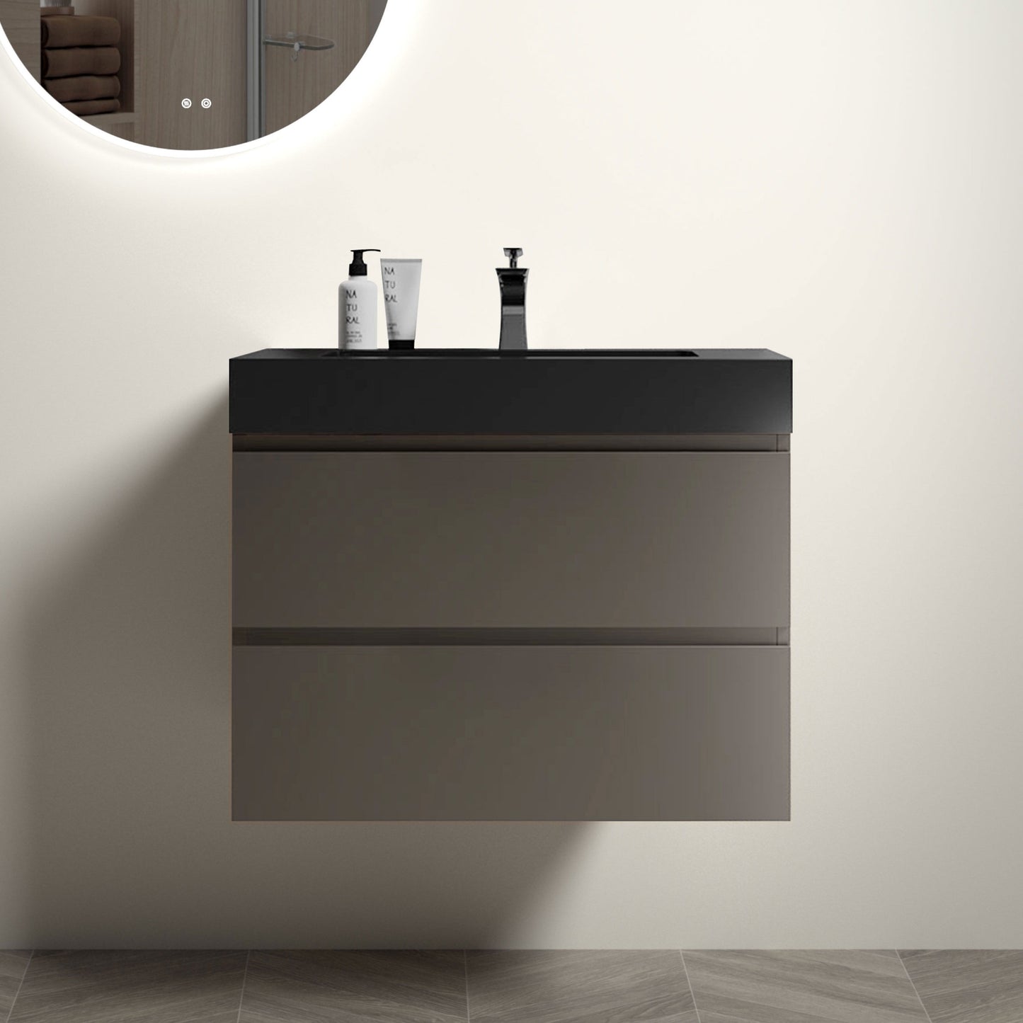 Alice - 30" Bathroom Vanity With Sink, Large Storage Wall Mounted Floating Bathroom Vanity For Modern Bathroom, One-Piece Black Sink Basin Without Drain And Faucet - Black / Gray