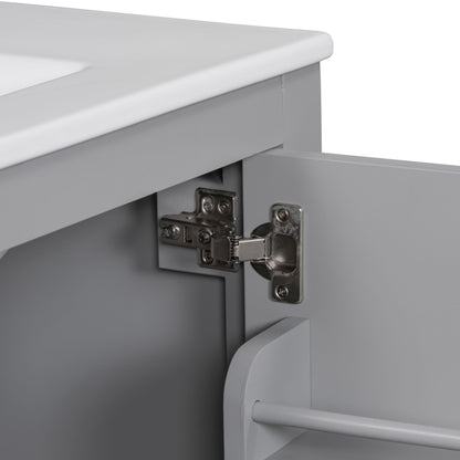 Bathroom Vanity With Single Sink, Combo Cabinet Undermount Sink, Bathroom Storage Cabinet With Two Doors And A Drawer, Soft Closing, Multifunctional Storage, Solid Wood Frame - Gray