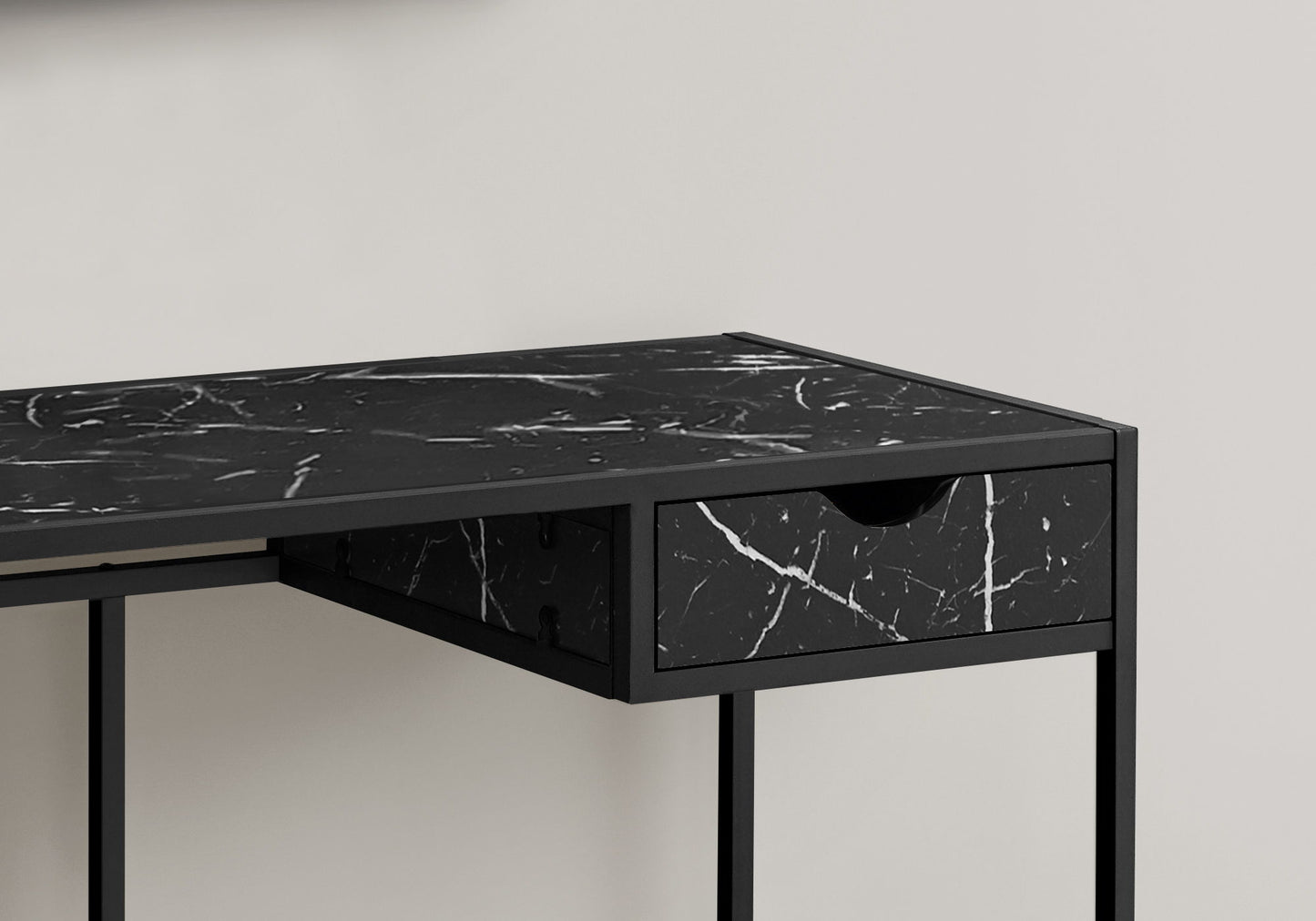 Computer Desk For Home Office, Laptop, Storage Drawer, Marble Look Contemporary & Modern - Black