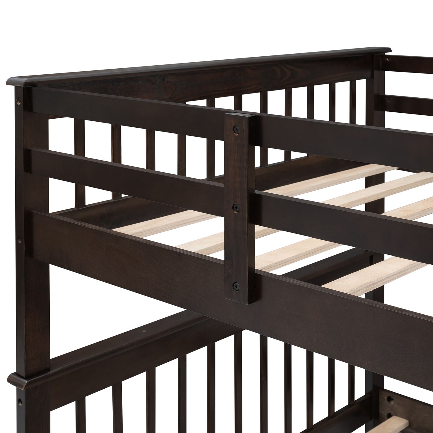 Full Over Full Stairway Bunk Bed With Storage And Guard Rail For Bedroom - Espresso