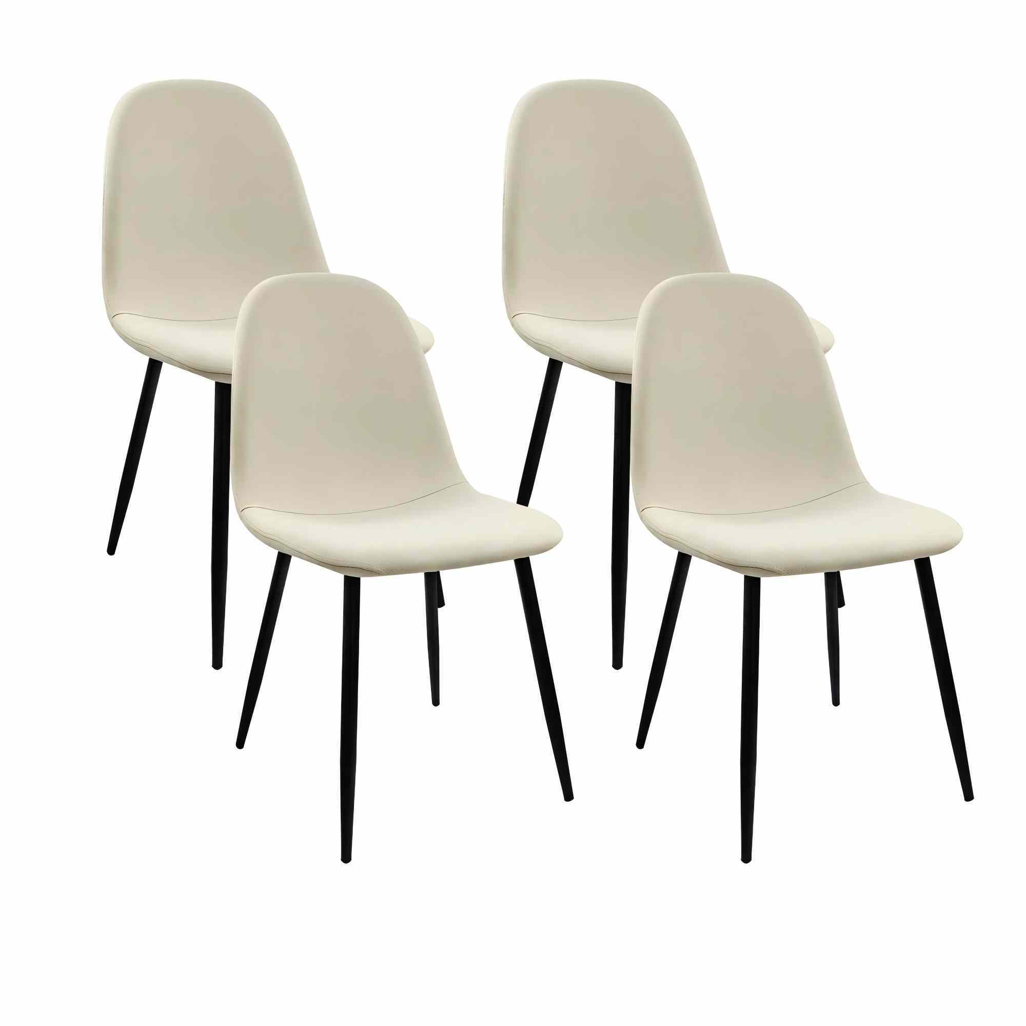 Modern Dining Chairs (Set of 4) With Linen Fabric Upholstered Seat, Spoon Shape Design - Black / Beige
