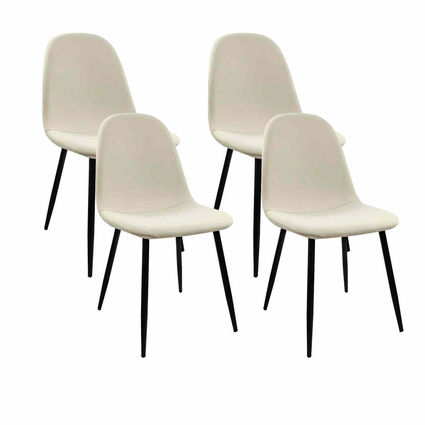 Modern Dining Chairs (Set of 4) With Linen Fabric Upholstered Seat, Spoon Shape Design - Black / Beige