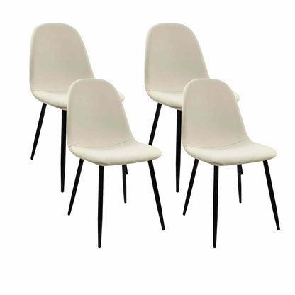 Modern Dining Chairs (Set of 4) With Linen Fabric Upholstered Seat, Spoon Shape Design - Black / Beige