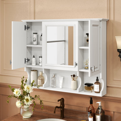 Wall Mounted Bathroom Medicine Cabinet, Modern Bathroom Wall Cabinet With Mirror, Mirror Cabinet With Open Shelves - White