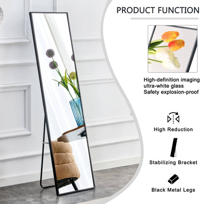 Aluminum Frame Minimalist Mirror, Bathroom Bedroom Wall Mirror, Elevating Contemporary Interiors, Can Be Wall Mounted Or Opened As A Standing Mirror - Black