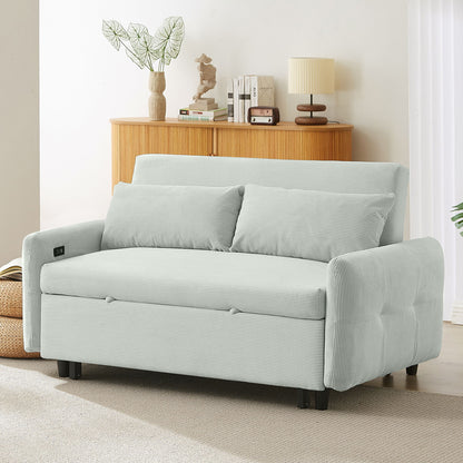 Pull Out Sofa Bed Convertible Couch 2 Seat Loveseat Sofa Modern Sleeper Sofa With 2 Throw Pillows And USB Ports For Living Room - Light Gray Green