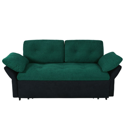 Modern Convertible Sleeper Sofa Bed With Pull Out Queen Design, Side Storage & Thick Cushions Chenille Loveseat For Living Room Or Bedroom 3 In 1 Function - Green