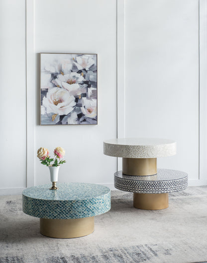 Unique Capiz Coffee Table & Pedestal Base - Multi