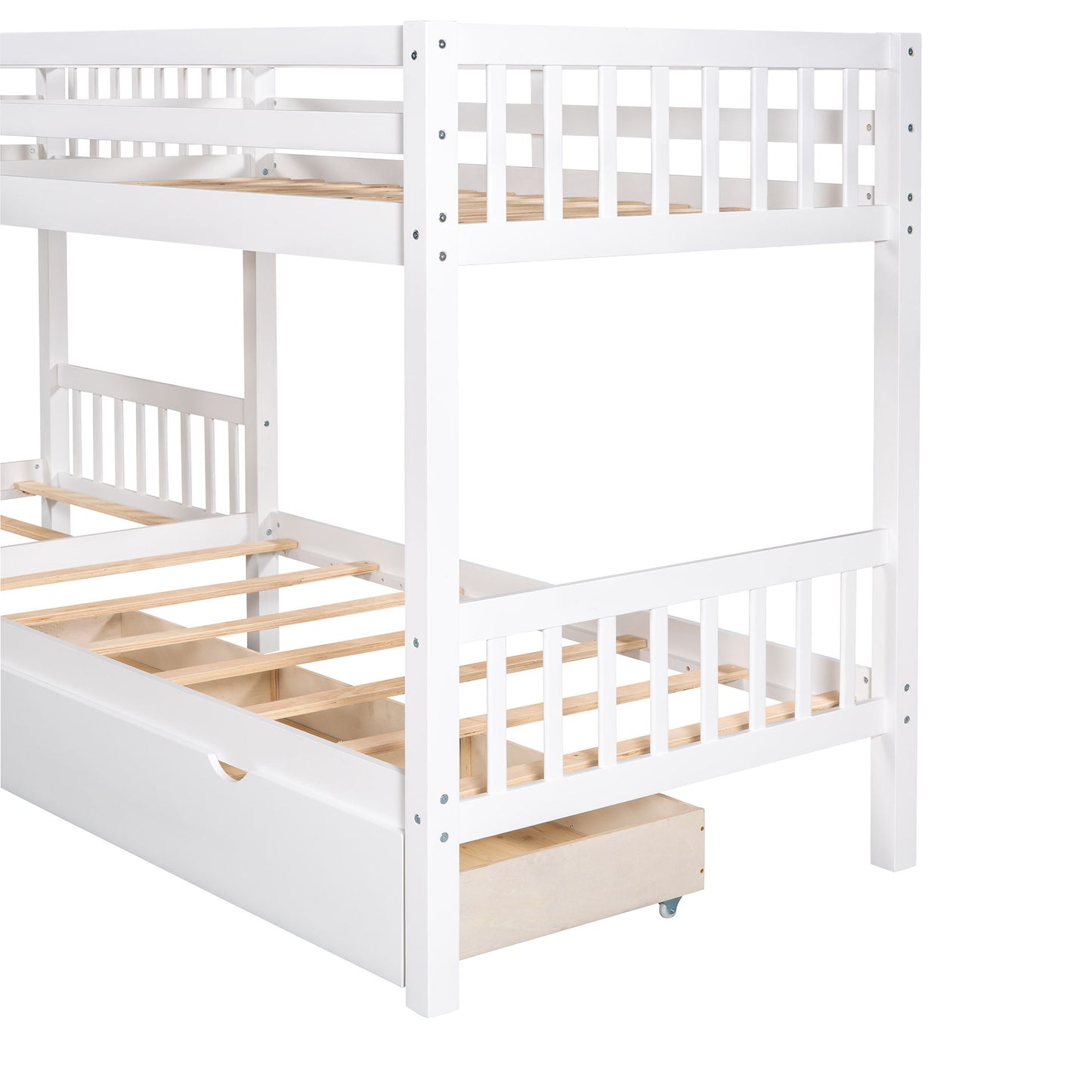 Twin L Shaped Bunk Bed With Drawers - White