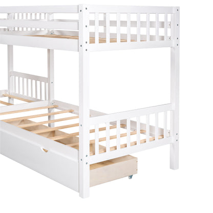 Twin L Shaped Bunk Bed With Drawers - White