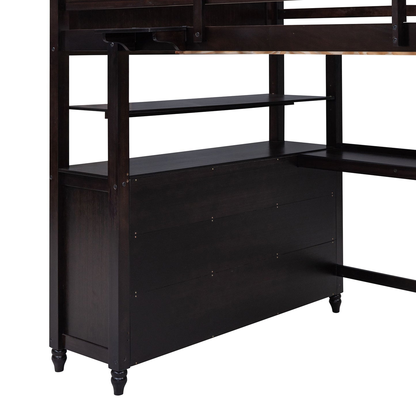 Full Size Loft Bed With Drawers And Desk With Shelves - Espresso