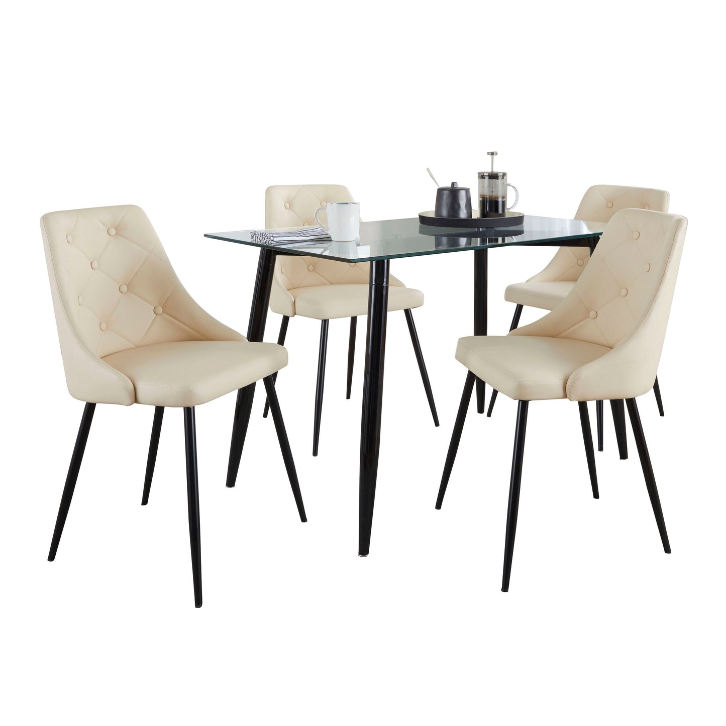 Clara Giovani - 5 Piece Contemporary Dining Set - Black / Clear / Cream