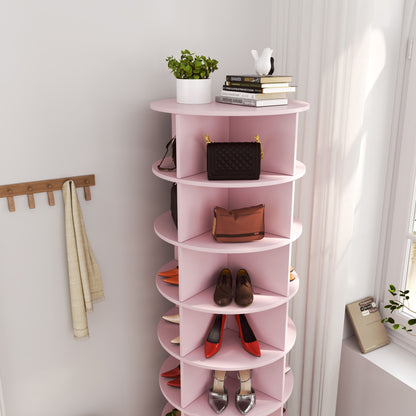 New 360 Rotating Shoe Cabinet With 7 Layers Can Accommodate Up To 28 Paris Shoes - Pink