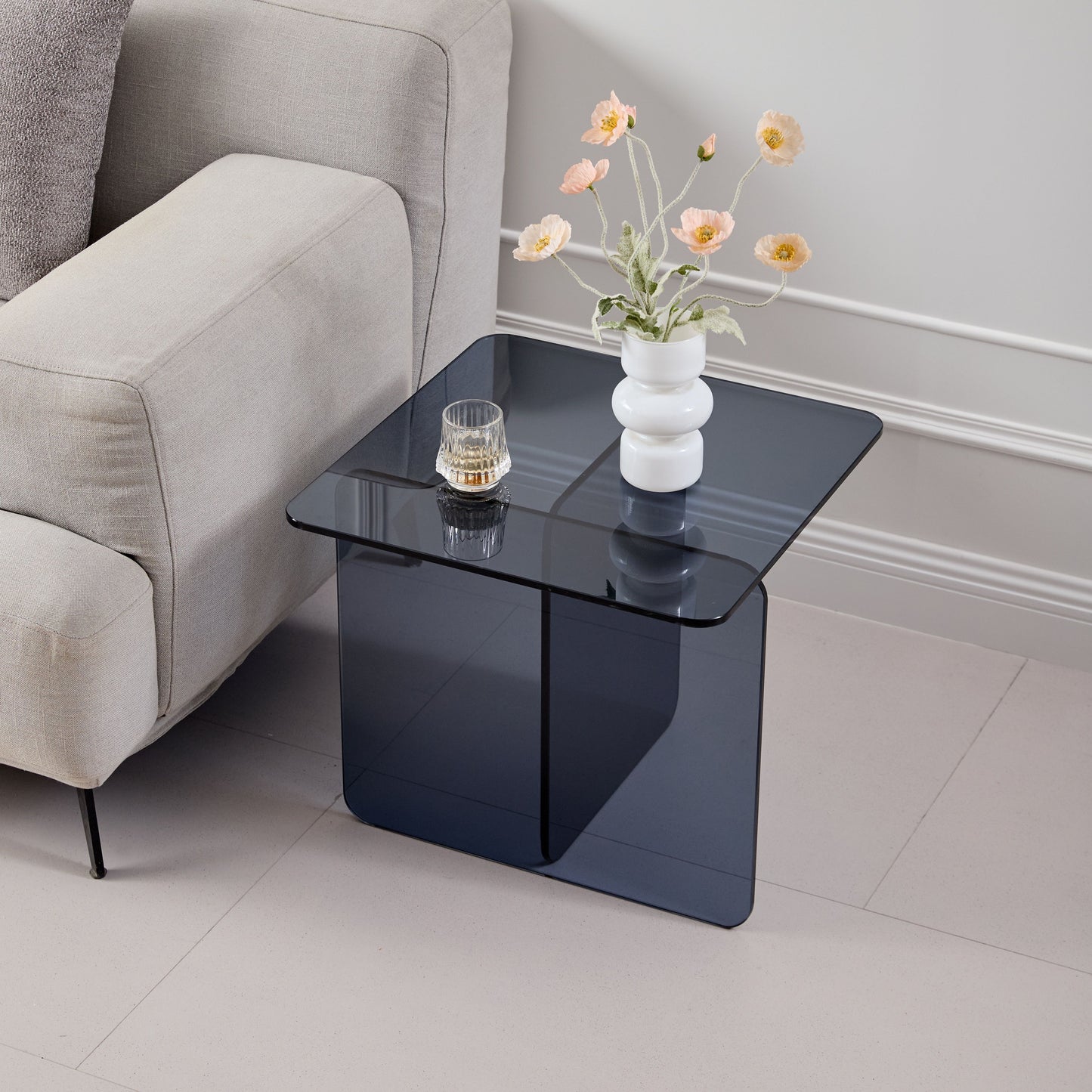 Tempered Glass Side Table, Multi Purpose Night Stand, Durable Transparent End Table - Smoke Gray