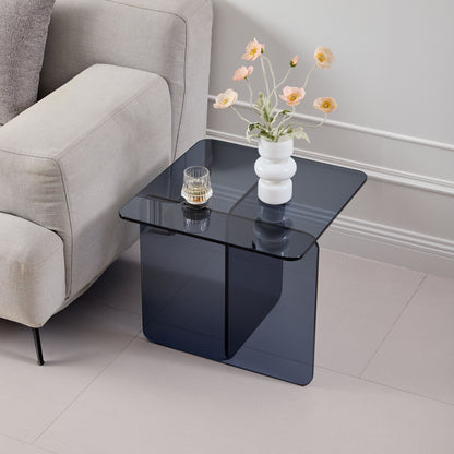 Tempered Glass Side Table, Multi Purpose Night Stand, Durable Transparent End Table - Smoke Gray