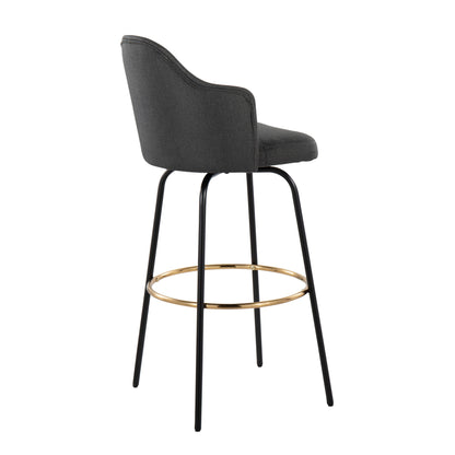 Ahoy - Contemporary Fixed Height Bar Stool Round Gold Footrest (Set of 2) - Charcoal / Black