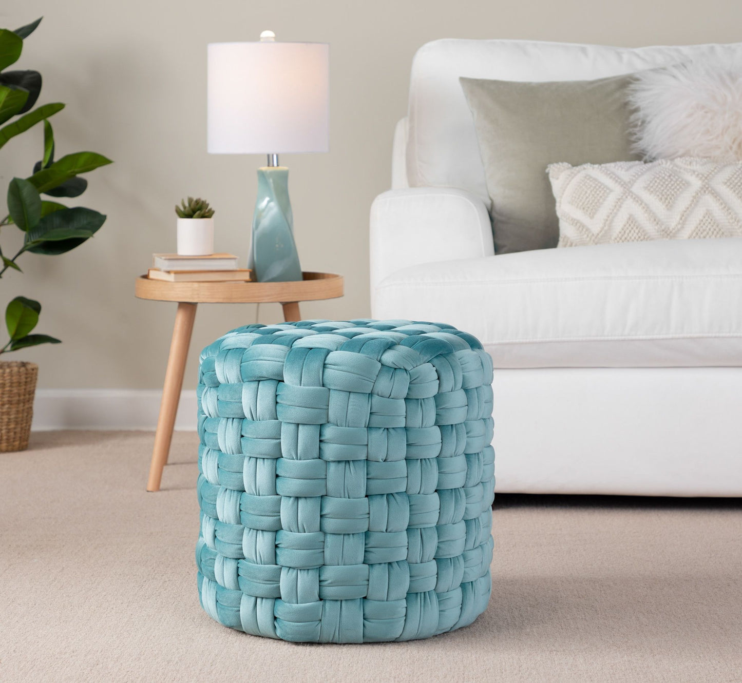 Braided - Round Ottoman - Ice Blue