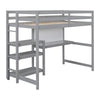 Twin Size Loft Bed With Shelves, Desk And Writing Board - Gray