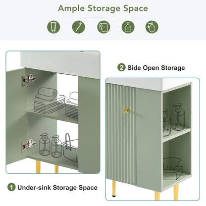 Bathroom Vanity, Combo Cabinet, Bathroom Storage Cabinet, Single Ceramic Sink, Right Side Storage - Green