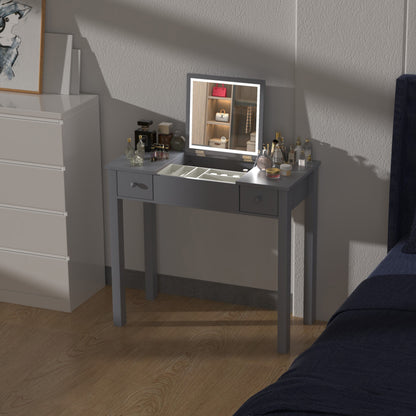 Vanity Table With LED Lights, Flip-Top Mirror And 2 Drawers, Jewelry Storage - Sleek Gray