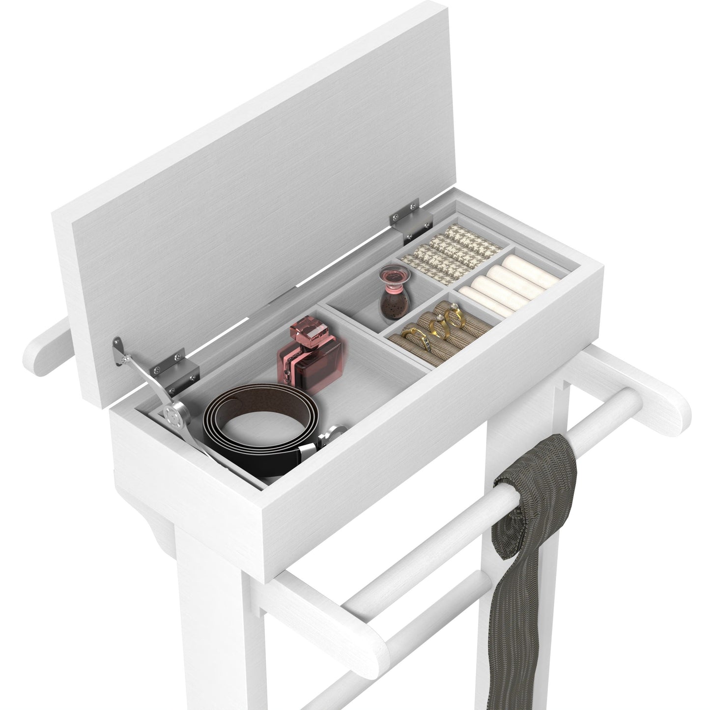 Portable Garment Rack, Clothes Valet Stand With Storage Organizer - White
