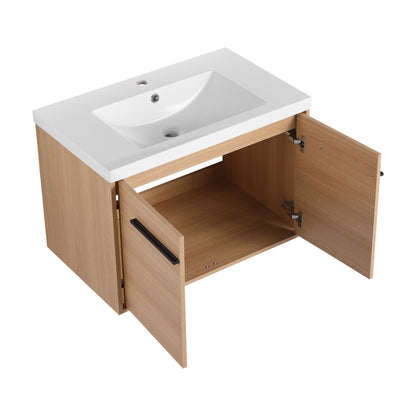 Bathroom Vanity With Resin Countertop Sink, 30" 2 Doors Cabinet Set - Oak